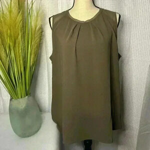 Soft Surroundings L Women’s Dressy Tank Work Brown Sleeveless Blouse Back Zip